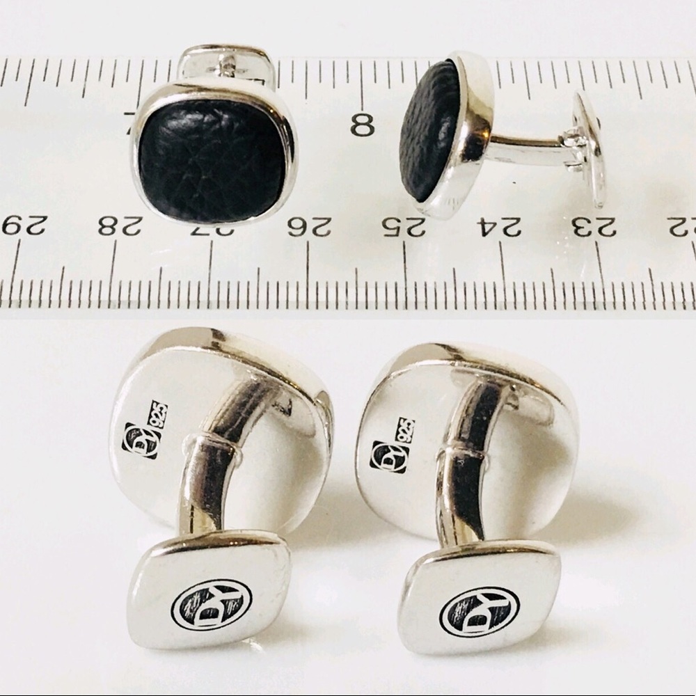 David Yurman Black Leather Cushion Cufflinks - Picture 5 of 6